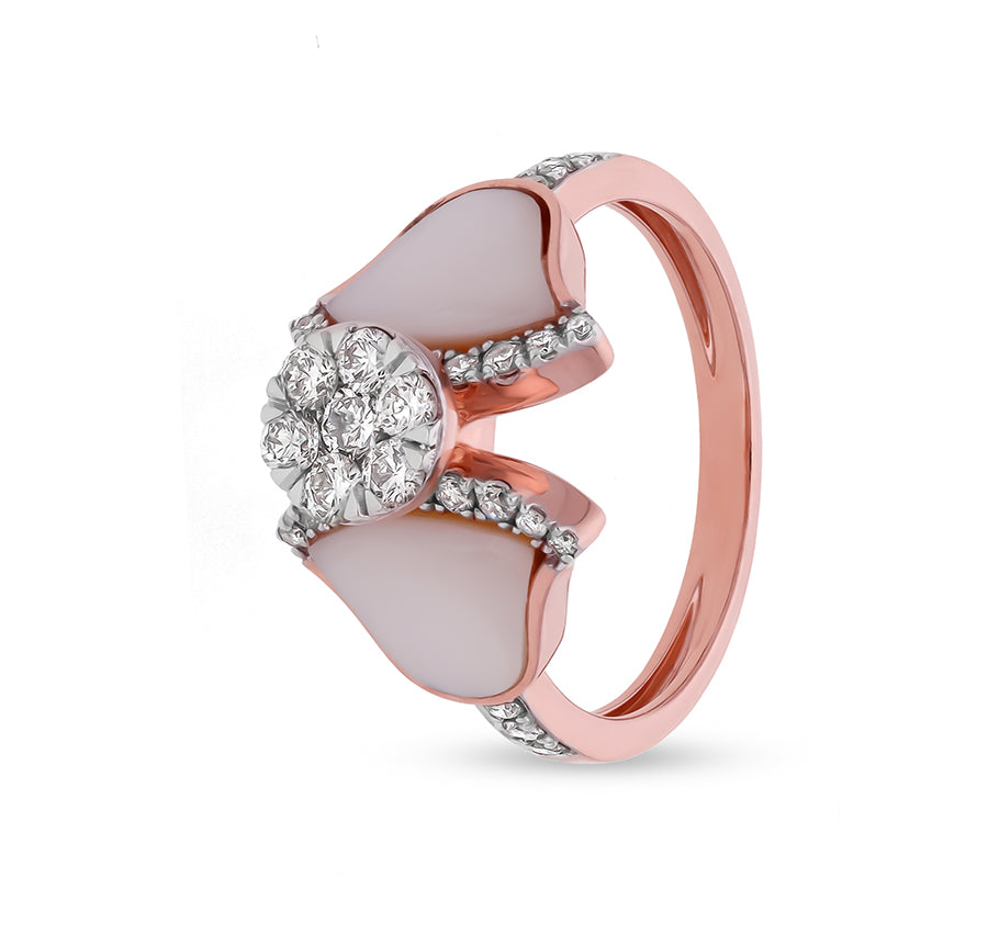 Synthetic White Stone With Round Shape Natural Diamond Rose Gold Casual Ring