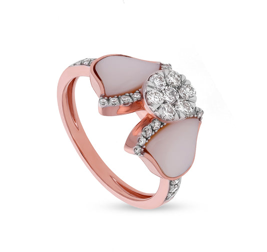 Synthetic White Stone With Round Shape Natural Diamond Rose Gold Casual Ring