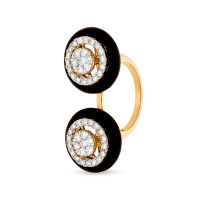 Black Synthetic Round Natural Diamond With Prong Set Yellow Gold Cocktail Ring