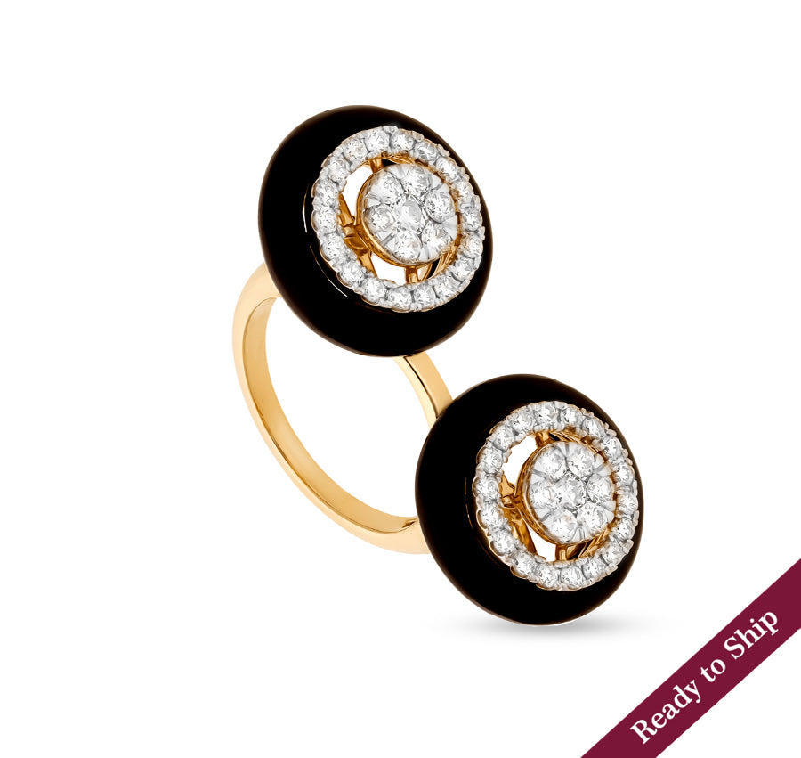 Black Synthetic Round Natural Diamond With Prong Set Yellow Gold Cocktail Ring