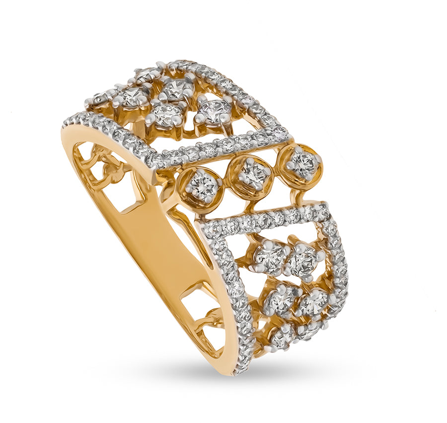 Round Shape Natural Diamond With Prong setting Yellow Gold Cocktail Ring
