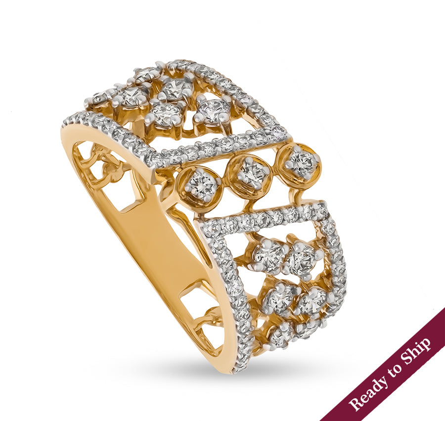 Round Shape Natural Diamond With Prong setting Yellow Gold Cocktail Ring