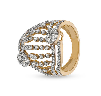 Round Shape Natural Diamond With Prong Set Yellow Gold Cocktail Ring