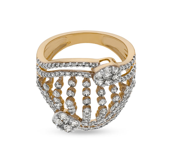 Round Shape Natural Diamond With Prong Set Yellow Gold Cocktail Ring