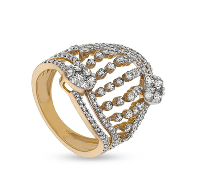 Round Shape Natural Diamond With Prong Set Yellow Gold Cocktail Ring