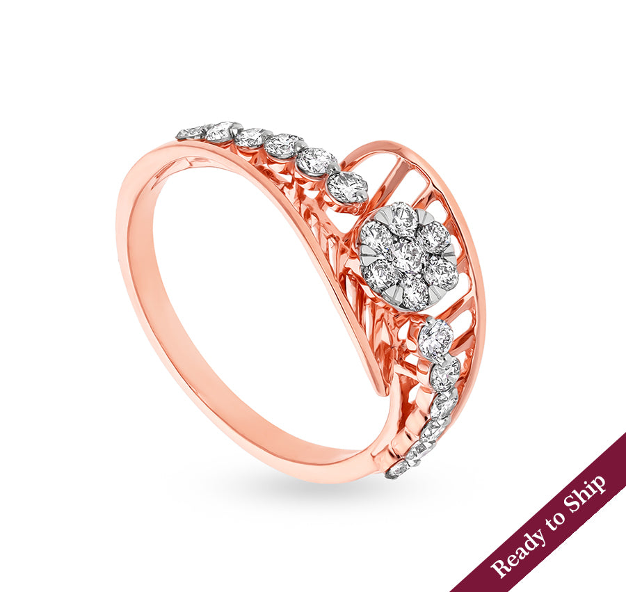 Round Shape Natural Diamond With Prong Setting Rose Gold Casual Ring