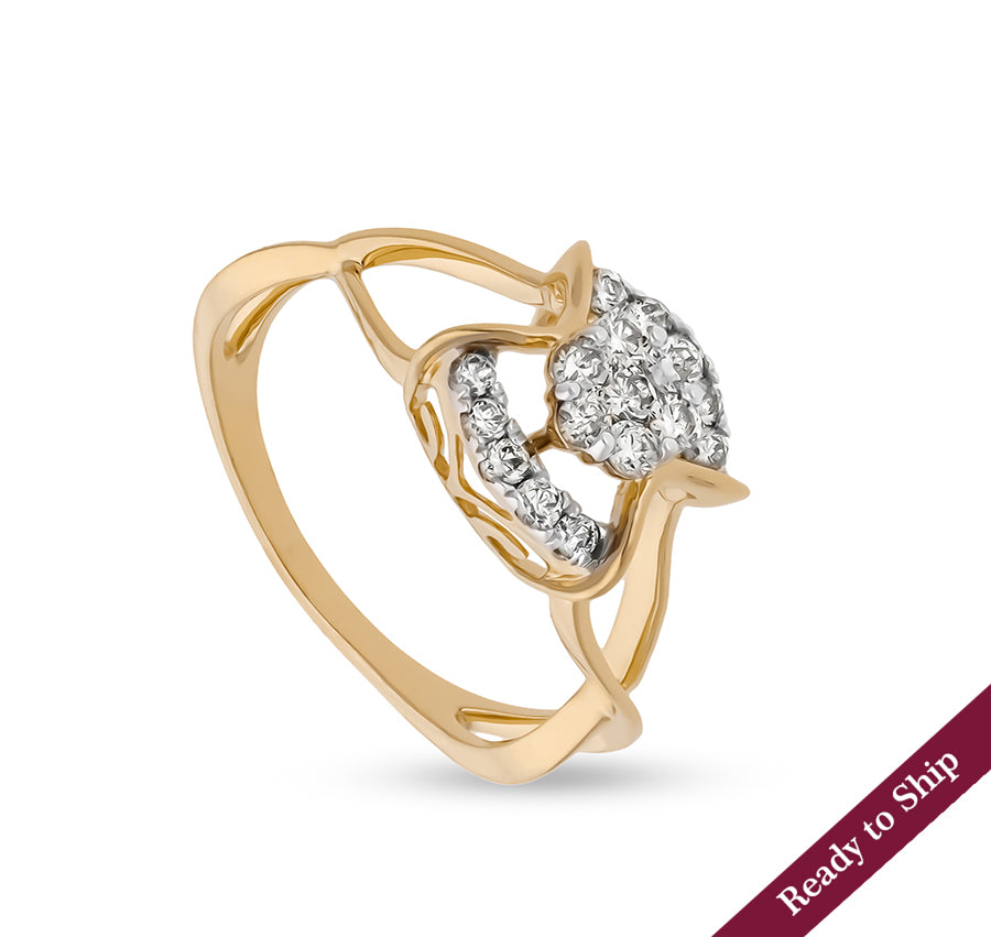 Round Natural Diamond With Prong set Yellow Gold Casual Ring