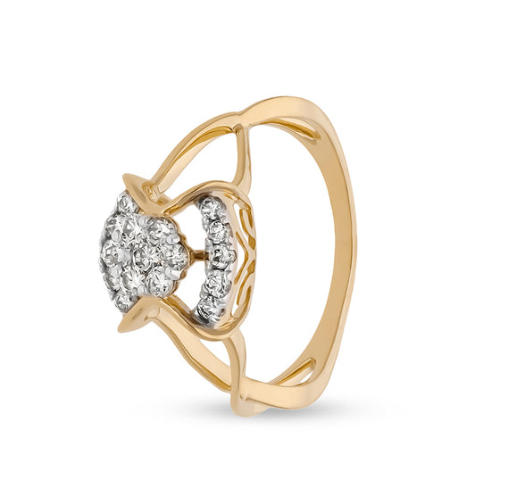 Round Natural Diamond With Prong set Yellow Gold Casual Ring