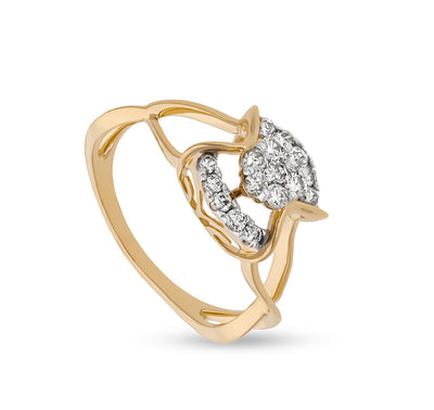 Round Natural Diamond With Prong set Yellow Gold Casual Ring