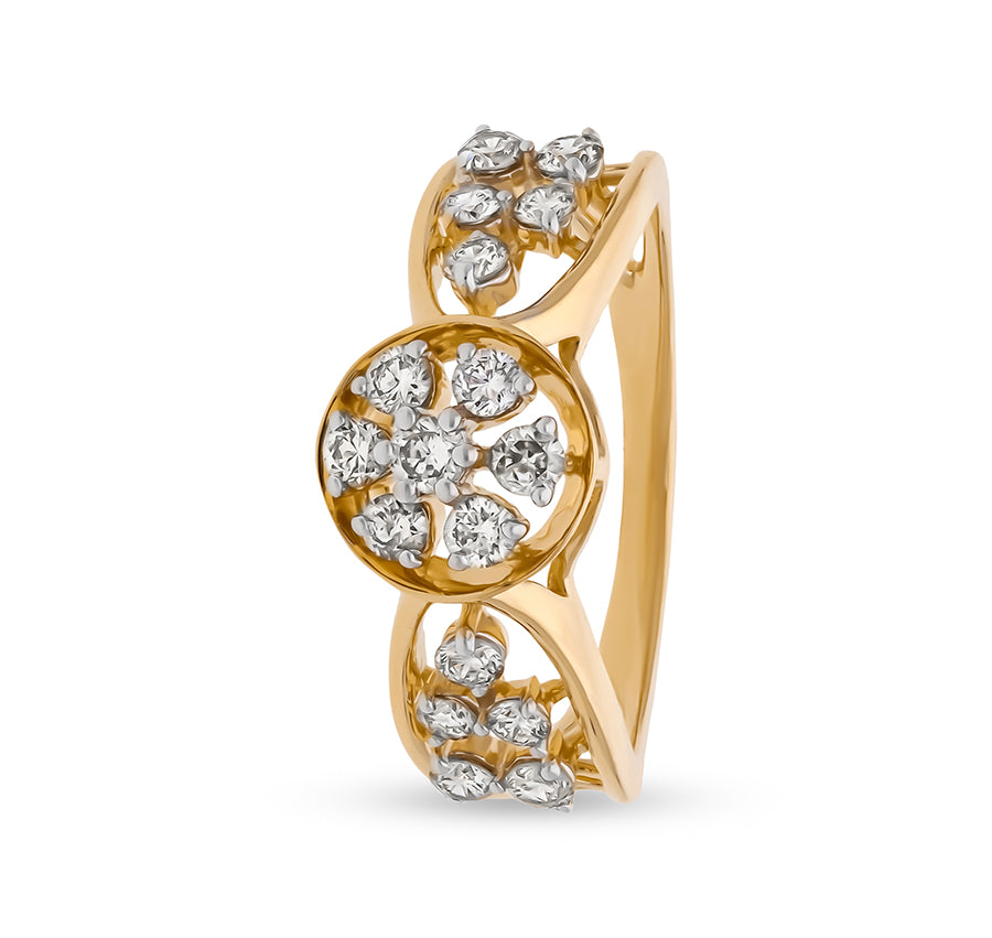 Floral Shape Round Cut Diamond With Prong Setting Yellow Gold Casual Ring