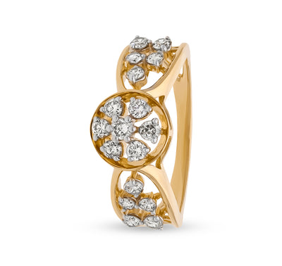 Floral Shape Round Cut Diamond With Prong Setting Yellow Gold Casual Ring