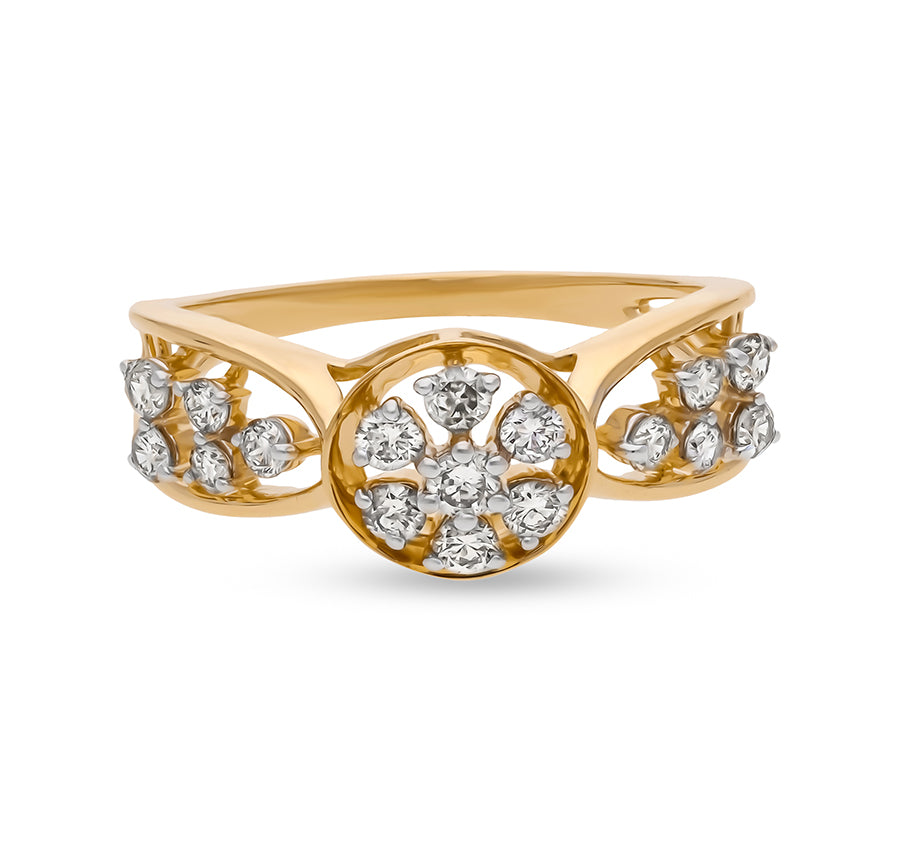 Floral Shape Round Cut Diamond With Prong Setting Yellow Gold Casual Ring