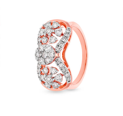 Bow Shape Round Natural Diamond With Prong Set Rose Gold Casual Ring