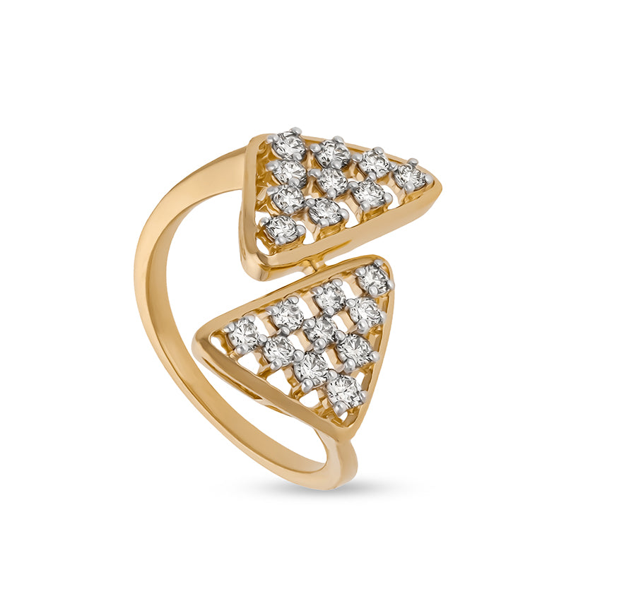 Triangle Shape Round Natural Diamond With Prong Setting Yellow Gold Casual Ring