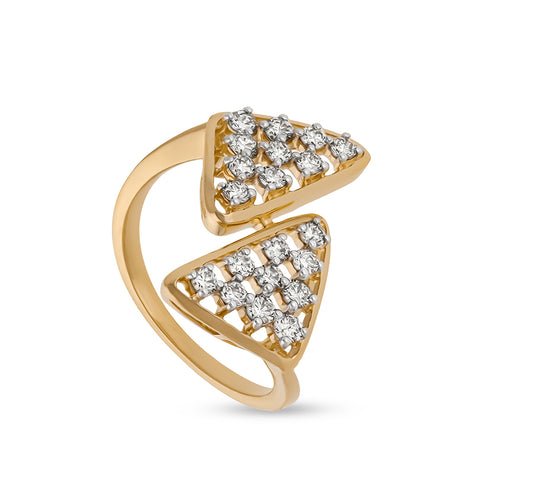 Triangle Shape Round Natural Diamond With Prong Setting Yellow Gold Casual Ring