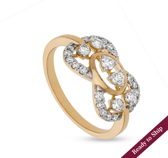 Bow Shape Round Natural Diamond With Prog Setting Yellow Gold Casual Ring