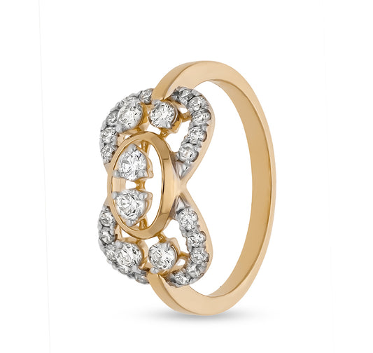 Bow Shape Round Natural Diamond With Prog Setting Yellow Gold Casual Ring