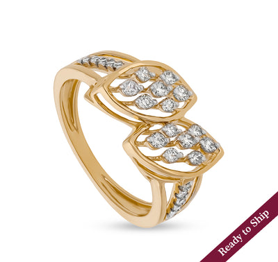 Marquise Shape Round Natural Diamond With Prong Set Yellow Gold Casual Ring