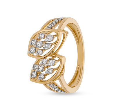 Marquise Shape Round Natural Diamond With Prong Set Yellow Gold Casual Ring
