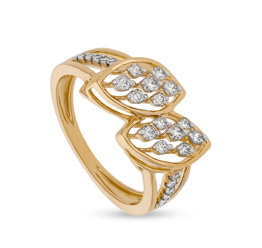 Marquise Shape Round Natural Diamond With Prong Set Yellow Gold Casual Ring