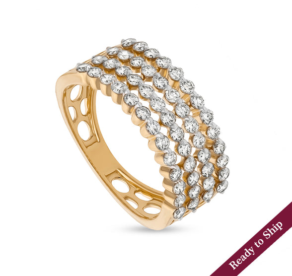 Round Natural Diamond With Prong Setting Yellow Gold Band