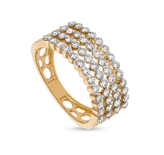 Round Natural Diamond With Prong Setting Yellow Gold Band