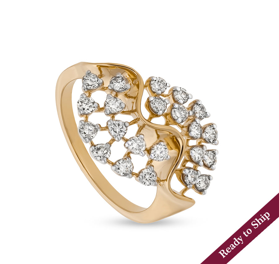 Round Shape Diamond With Prong Setting Yellow Gold Casual Ring