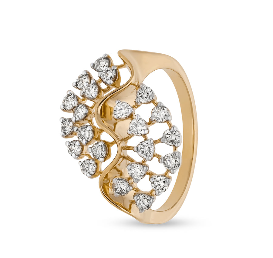 Round Shape Diamond With Prong Setting Yellow Gold Casual Ring