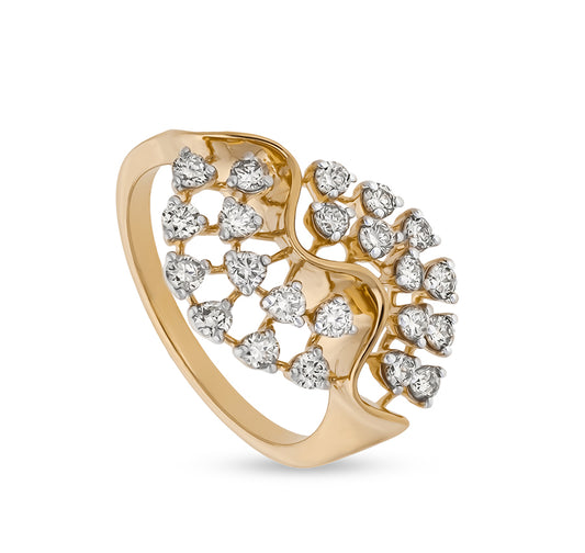 Round Shape Diamond With Prong Setting Yellow Gold Casual Ring