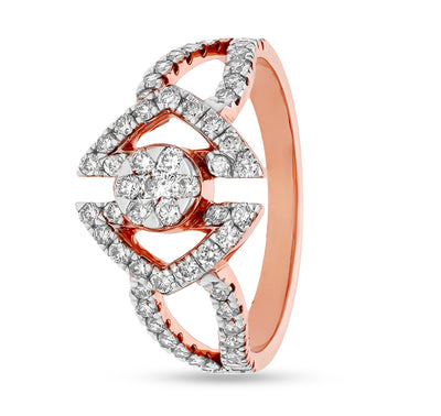 Dazzle Triangle Round Natural Diamond With Prong Set Rose Gold Casual Ring