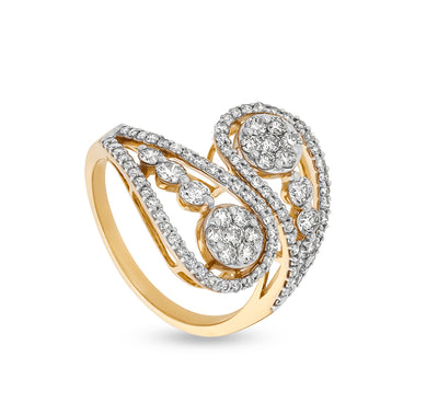 Double Loop Round Natural Diamond with Prong Set Bypass Yellow Gold Casual Ring