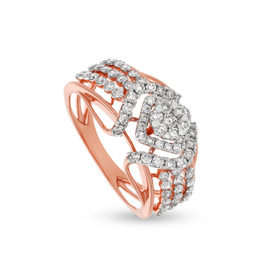 Round Shape Natural Diamond With Prong & Pressure Setting Rose Gold Engagement Ring