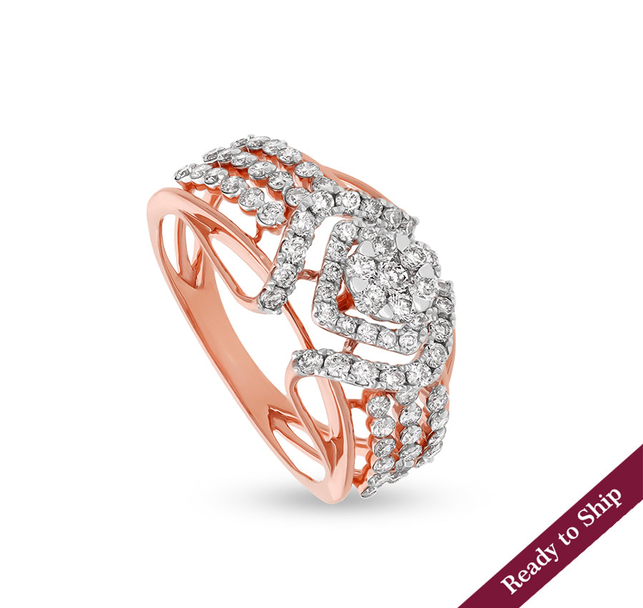 Round Shape Natural Diamond With Prong & Pressure Setting Rose Gold Engagement Ring