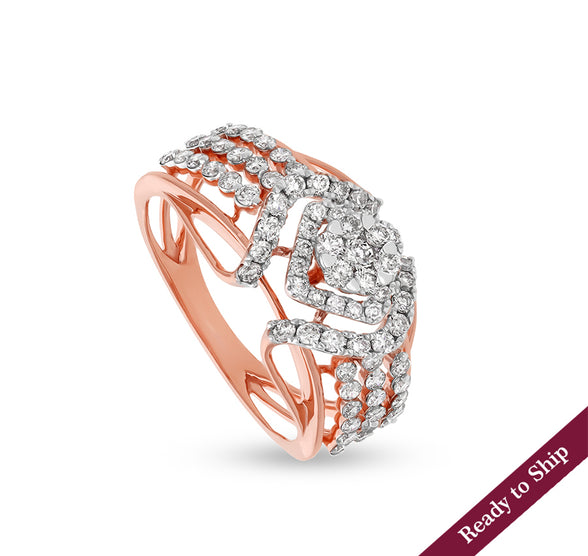 Round Shape Natural Diamond With Prong & Pressure Setting Rose Gold Engagement Ring