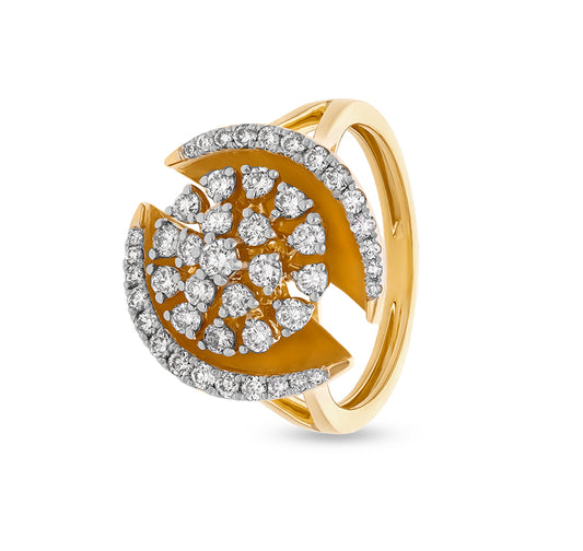 Floral Shape Round Natural Diamond With Prong Setting Yellow Gold Casual Ring