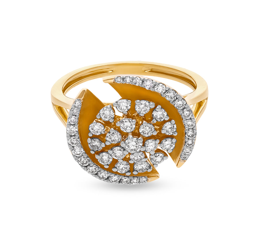 Floral Shape Round Natural Diamond With Prong Setting Yellow Gold Casual Ring