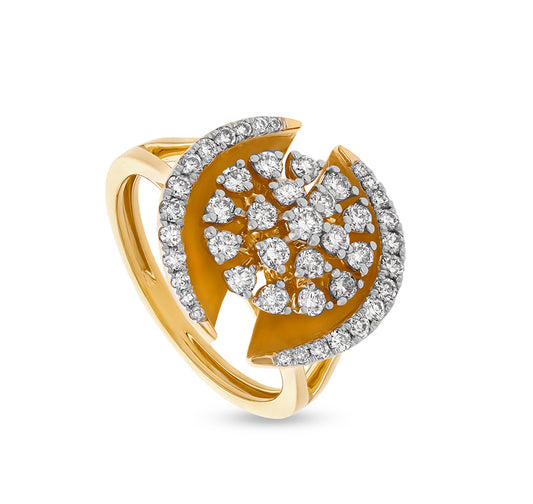 Floral Shape Round Natural Diamond With Prong Setting Yellow Gold Casual Ring