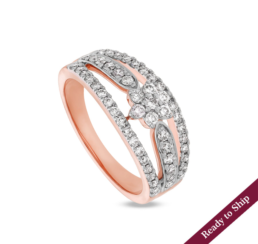 Round Shape Natural Diamond With Prong Set and Split Shank Rose Gold Casual Ring