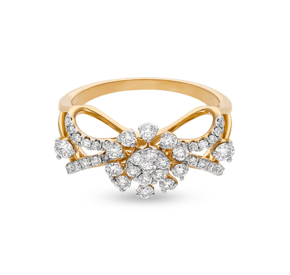 Flower & Infinity Shape Round Natural Diamond With Prong Set Yellow Gold Casual Ring