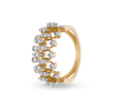 Scatter Shape Round Natural Diamond With Prong Setting Yellow Gold Casual Ring