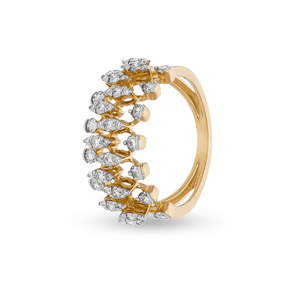 Scatter Shape Round Natural Diamond With Prong Setting Yellow Gold Casual Ring