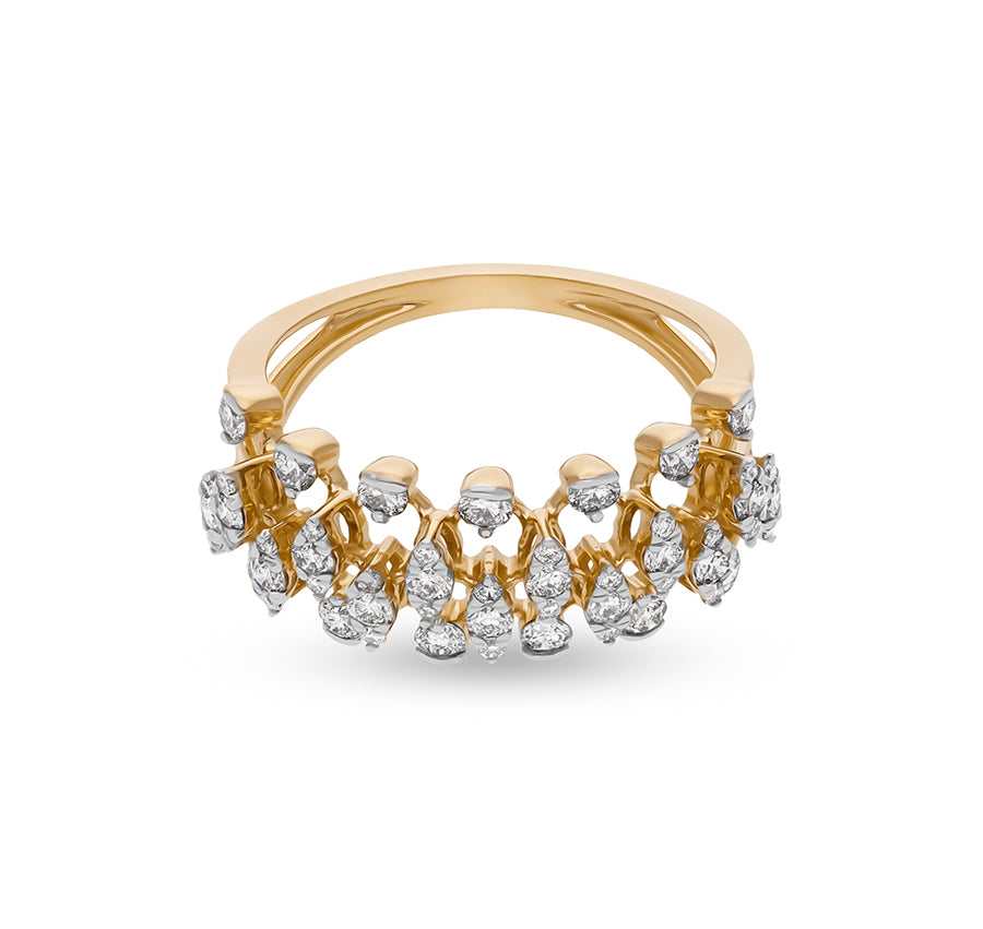 Scatter Shape Round Natural Diamond With Prong Setting Yellow Gold Casual Ring