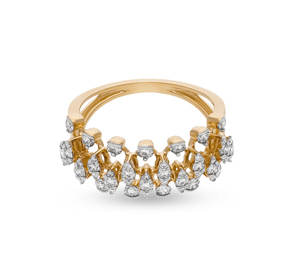 Scatter Shape Round Natural Diamond With Prong Setting Yellow Gold Casual Ring