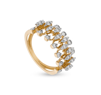 Scatter Shape Round Natural Diamond With Prong Setting Yellow Gold Casual Ring