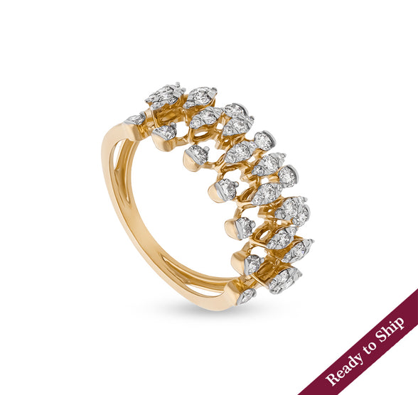 Scatter Shape Round Natural Diamond With Prong Setting Yellow Gold Casual Ring