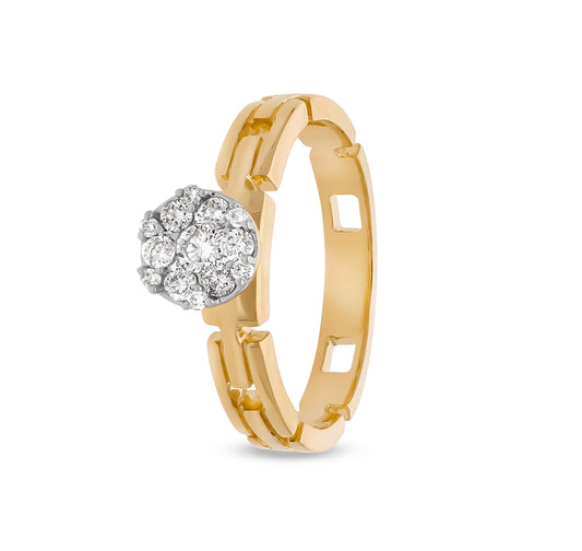 Half Chain Link Shank Round Natural Diamond With Pressure Set Yellow Gold Casual Ring