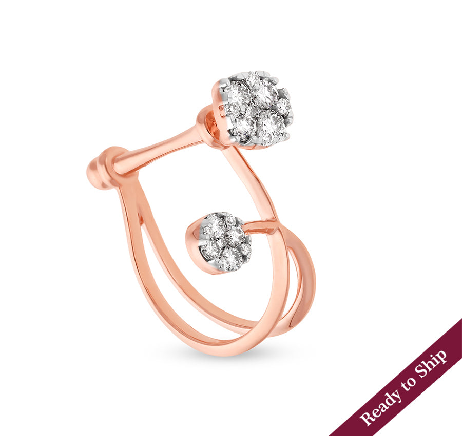 Round Shape Natural Diamond With Pressure Setting Rose Gold Cocktail Ring