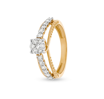 Round Shape Natural Diamond With Pressure and Prong Setting Yellow Gold Casual Ring