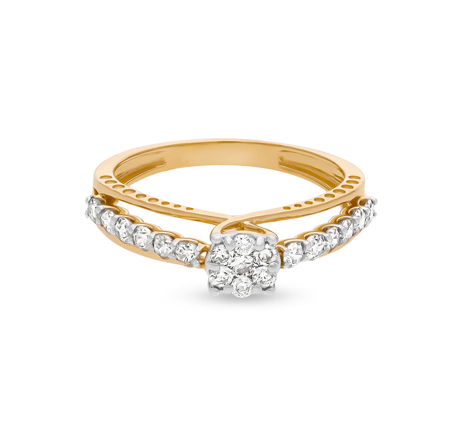 Round Shape Natural Diamond With Pressure and Prong Setting Yellow Gold Casual Ring