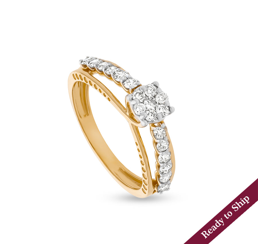 Round Shape Natural Diamond With Pressure and Prong Setting Yellow Gold Casual Ring